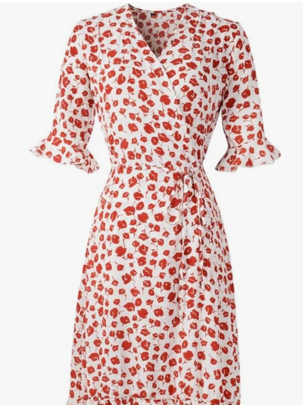 Nantersan Cottagecore Floral Ruffle Wrap Midi Dress Large